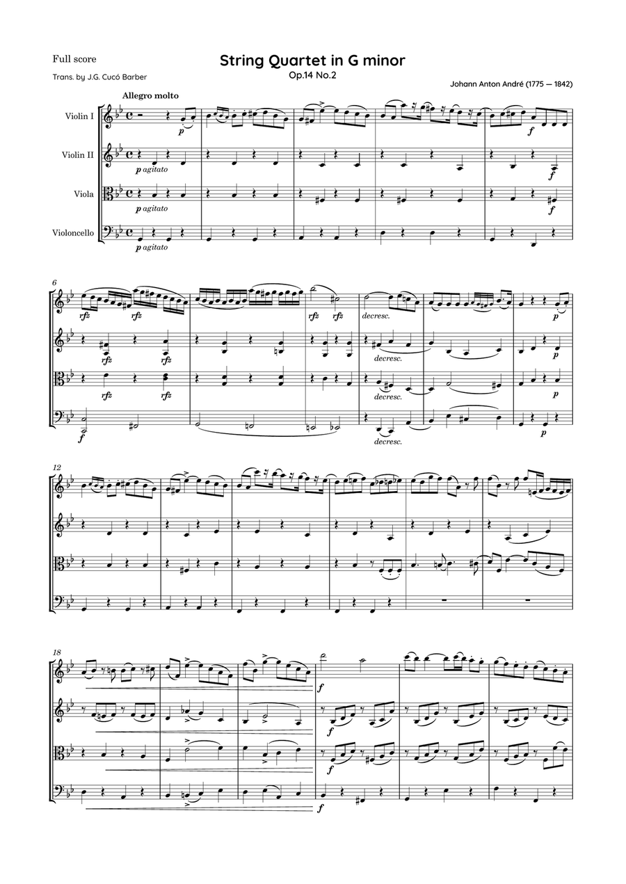 André - String Quartet in G minor, Op.14 No.2 String Quartet - Digital Sheet Music page 2