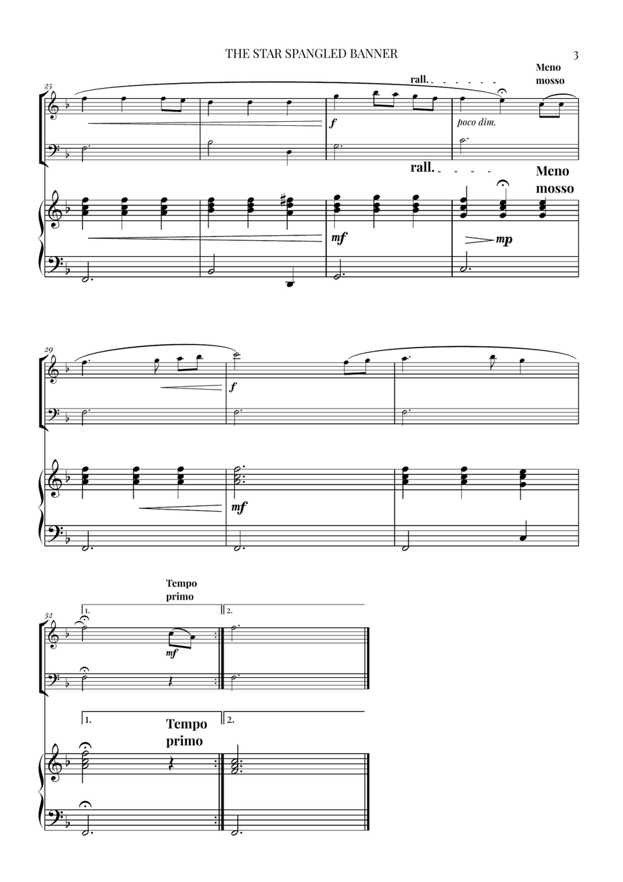 The Star Spangled Banner - Oboe, Bassoon and Piano by John Stafford Smith Woodwind Duet - Digital Sheet Music page 3