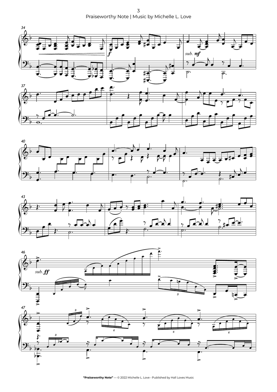 Praiseworthy Note Piano Solo - Digital Sheet Music page 3