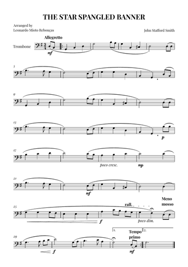 The Star Spangled Banner - Easy Trombone Solo