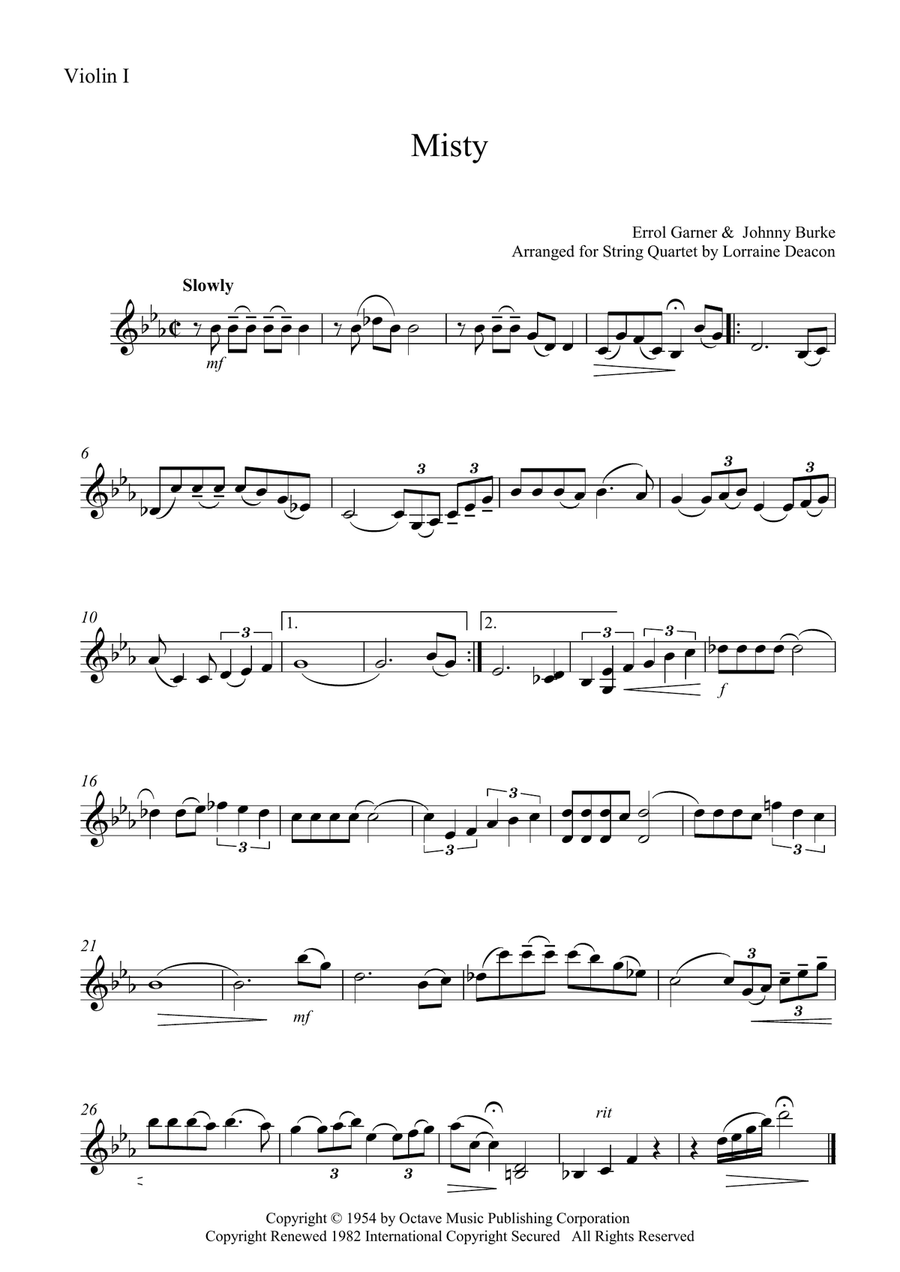 Misty by Johnny Mathis String Quartet - Digital Sheet Music page 3
