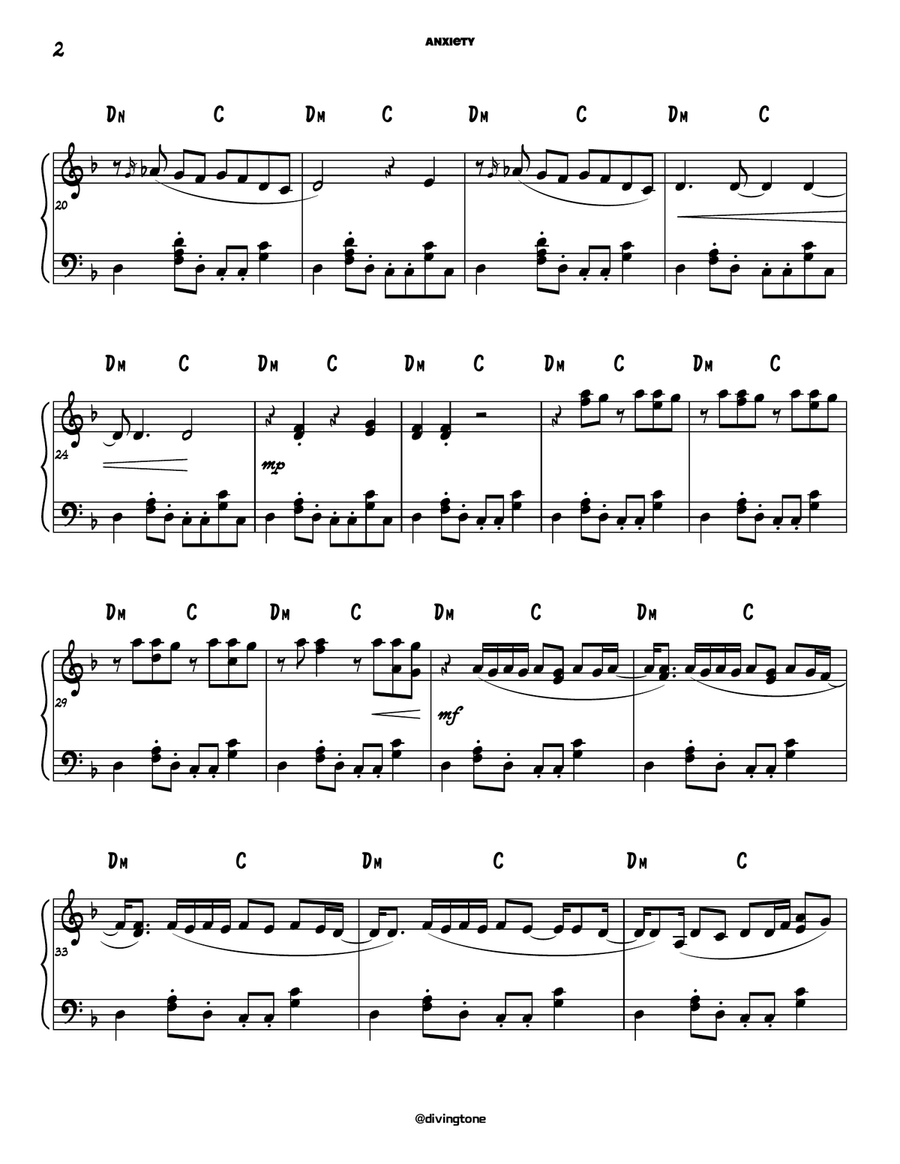 Anxiety by Luiz Bonfa Piano Solo - Digital Sheet Music page 2