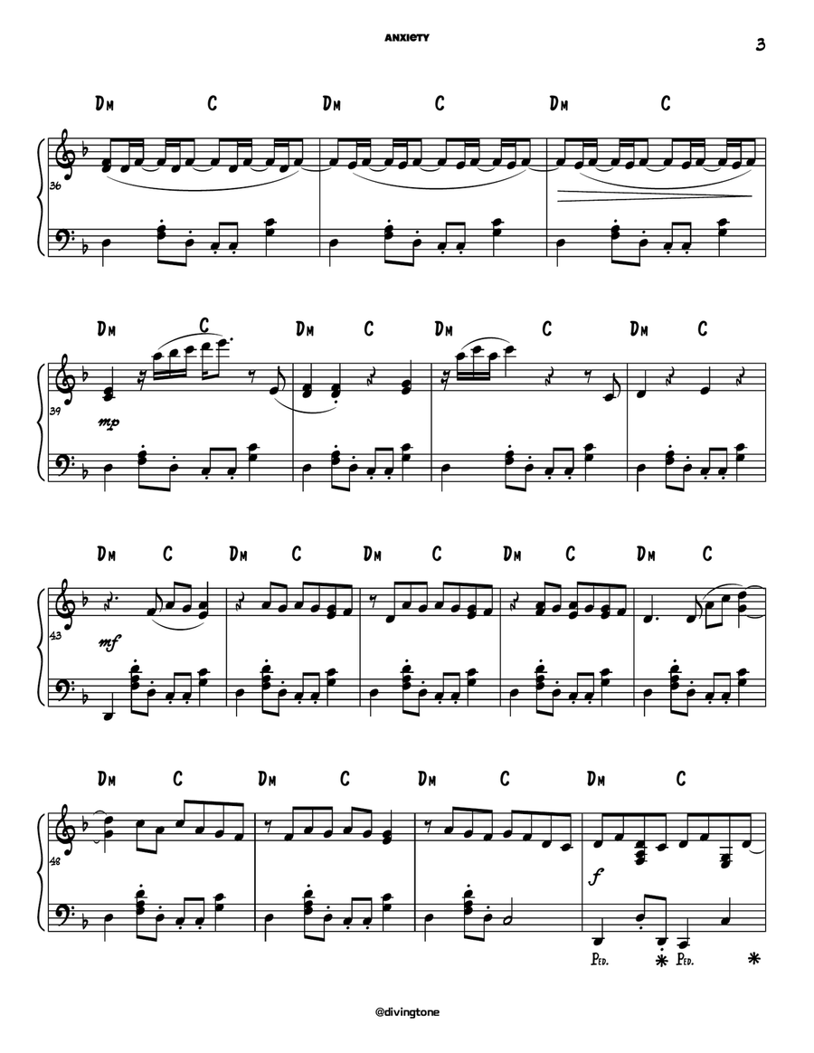 Anxiety by Luiz Bonfa Piano Solo - Digital Sheet Music page 3