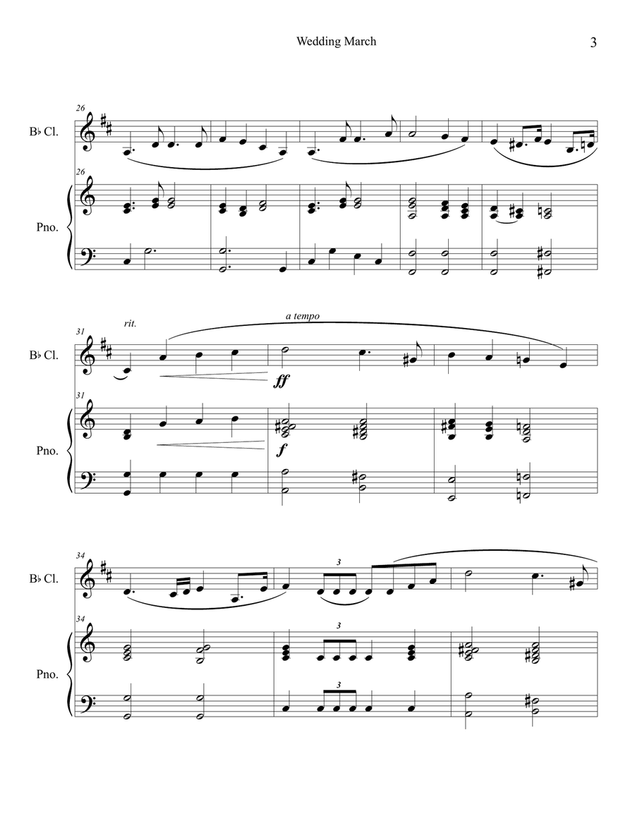 Wedding March (Clarinet Solo with Piano Accompaniment) by Felix Bartholdy Mendelssohn B-Flat Clarinet - Digital Sheet Music page 3