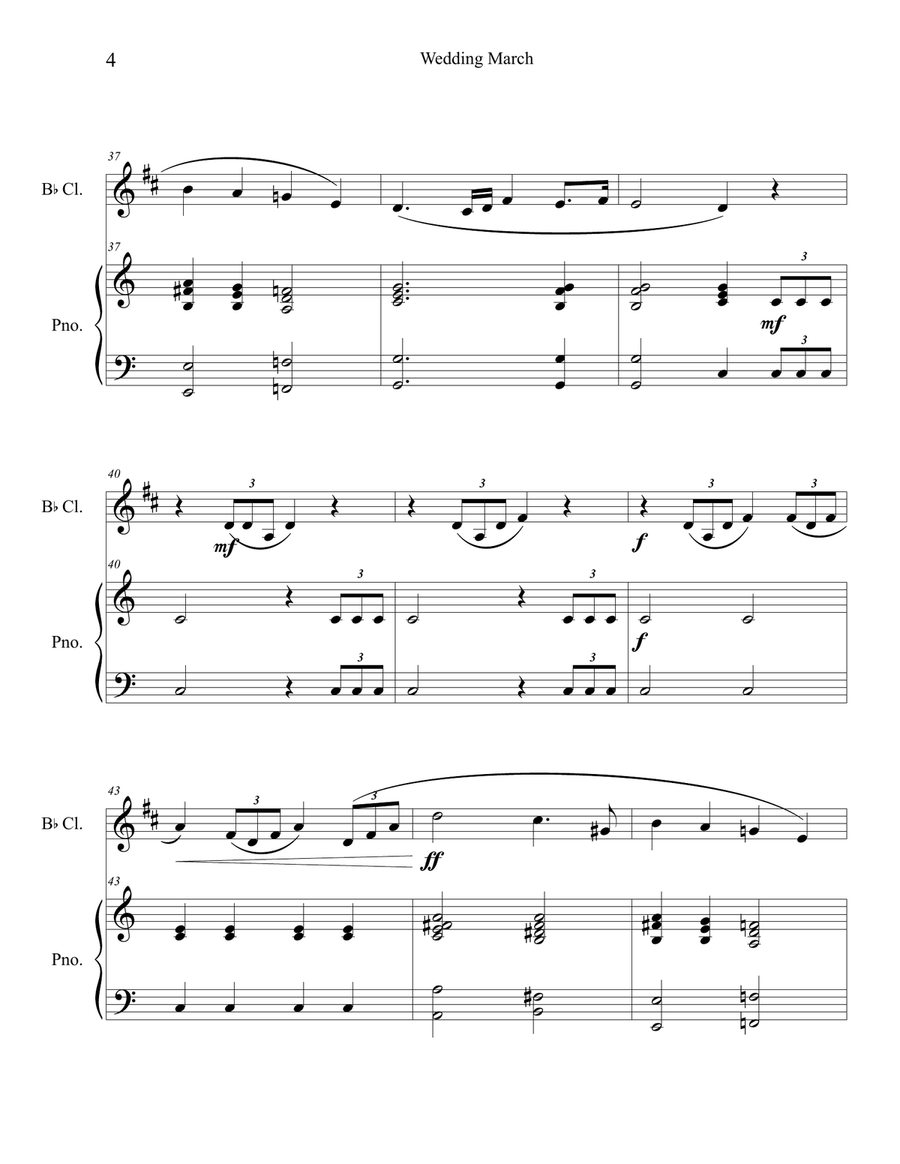 Wedding March (Clarinet Solo with Piano Accompaniment) by Felix Bartholdy Mendelssohn B-Flat Clarinet - Digital Sheet Music page 4