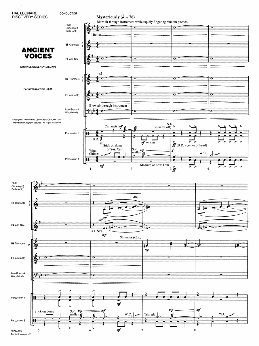 Ancient Voices - Full Score by Michael Sweeney Concert Band - Digital Sheet Music page 2