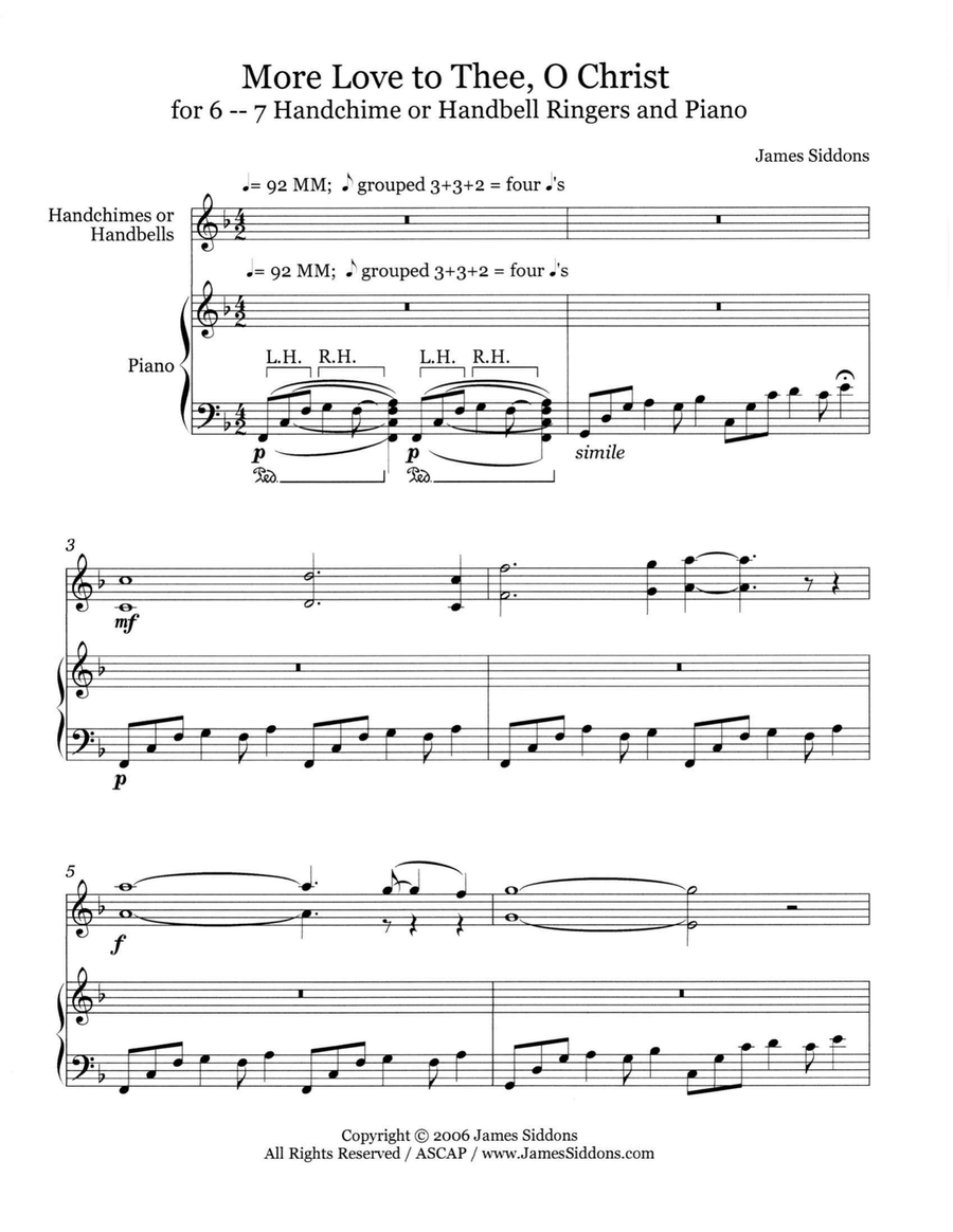 More Love to Three, O Christ for 6-7 Handchime or Handbell Ringers and Piano Handbell Choir - Digital Sheet Music page 3