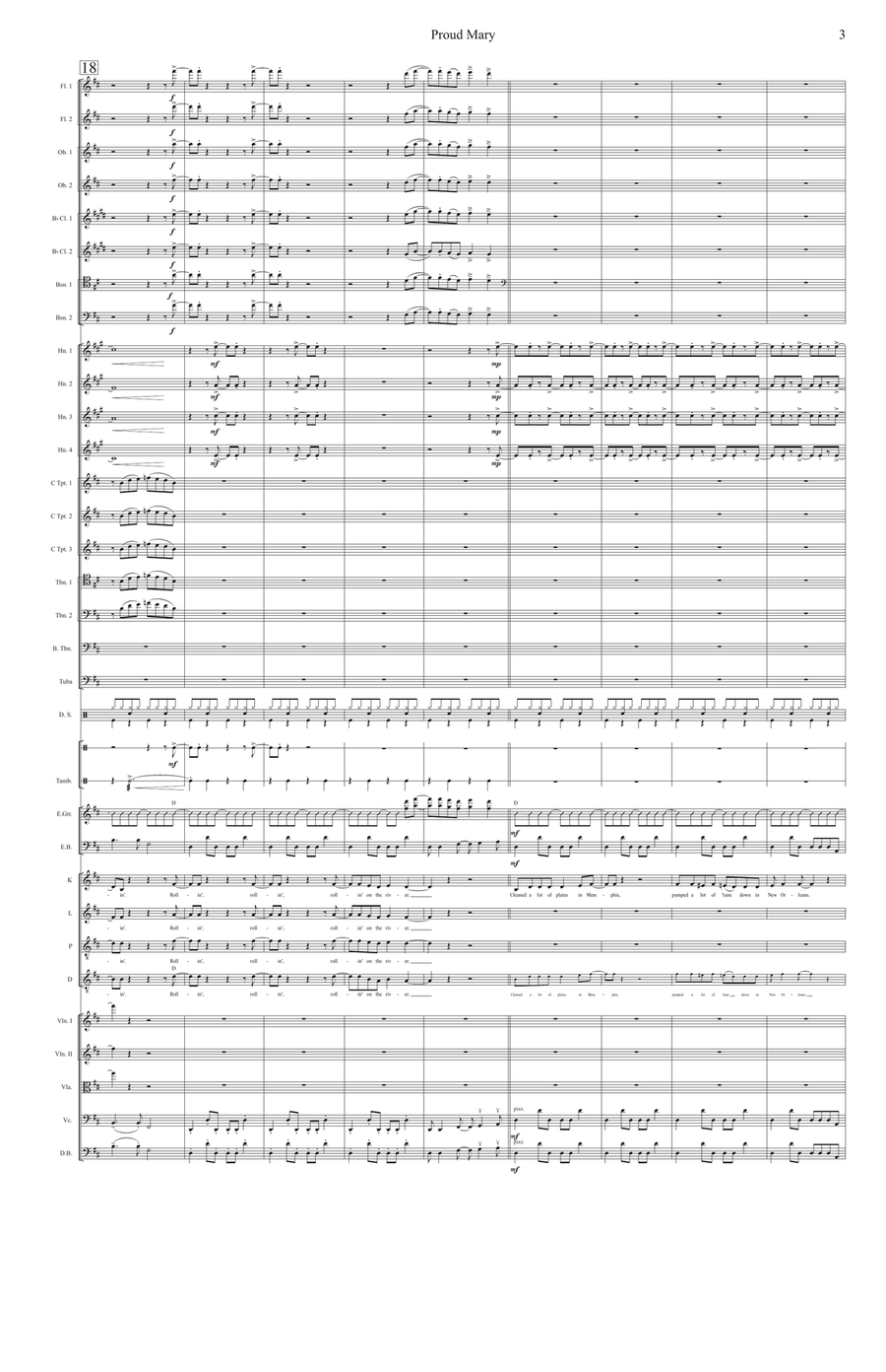 Proud Mary by Creedence Clearwater Revival Full Orchestra - Digital Sheet Music page 3