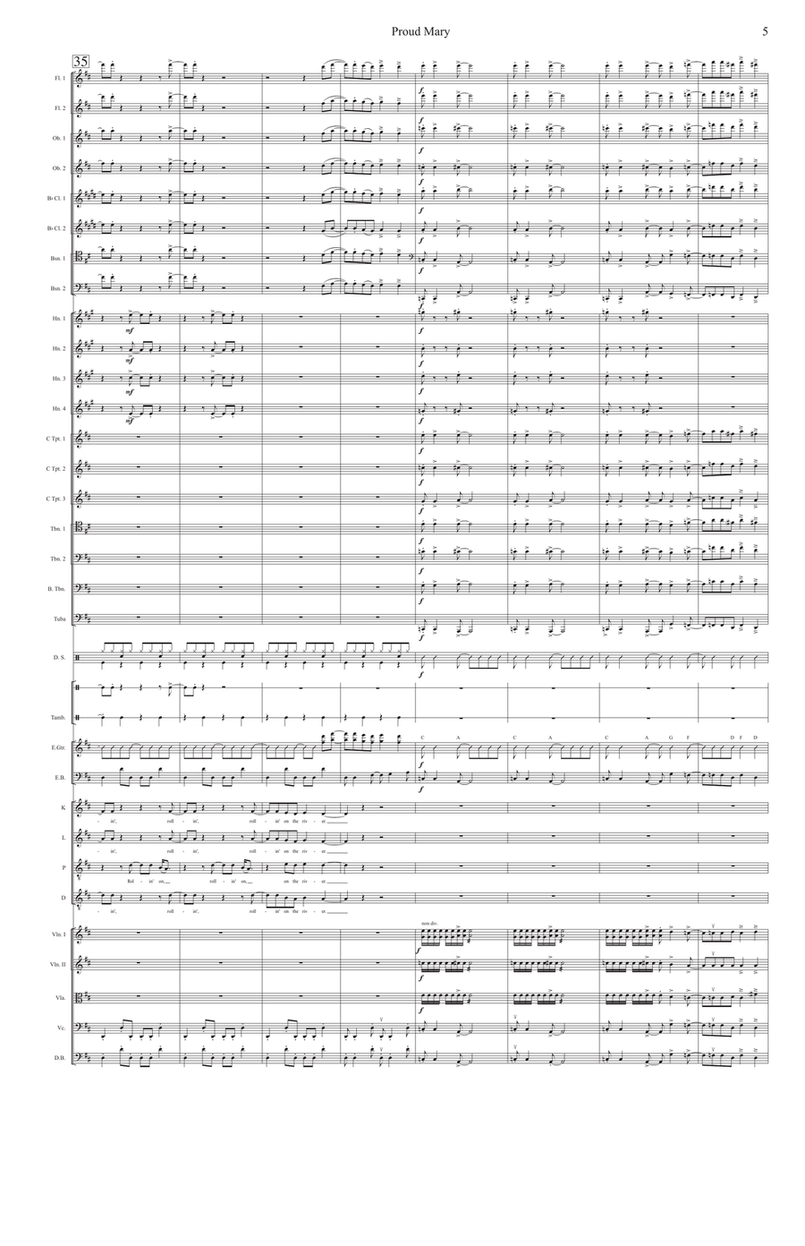 Proud Mary by Creedence Clearwater Revival Full Orchestra - Digital Sheet Music page 5