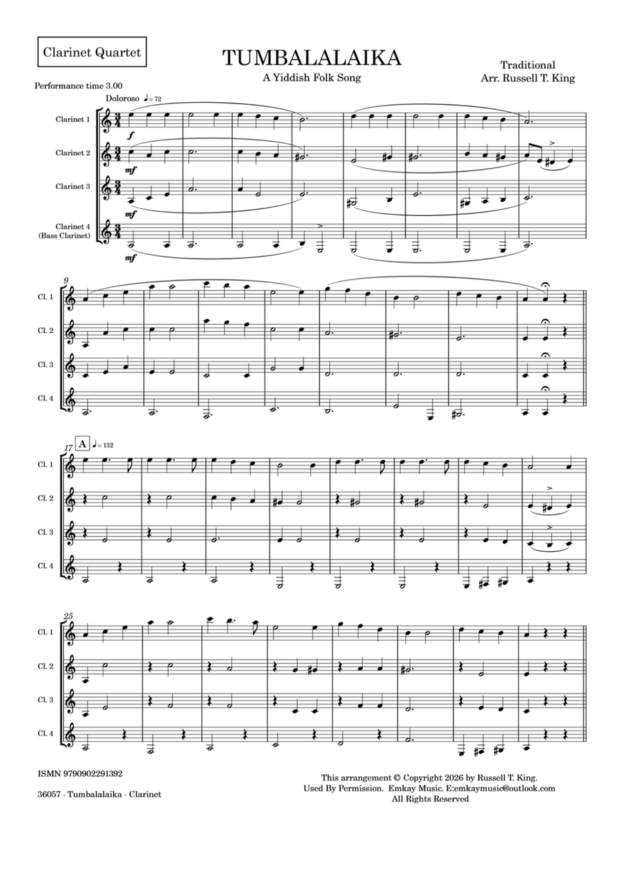 TUMBALALAIKA – CLARINET QUARTET by Traditional Clarinet Quartet - Digital Sheet Music page 2