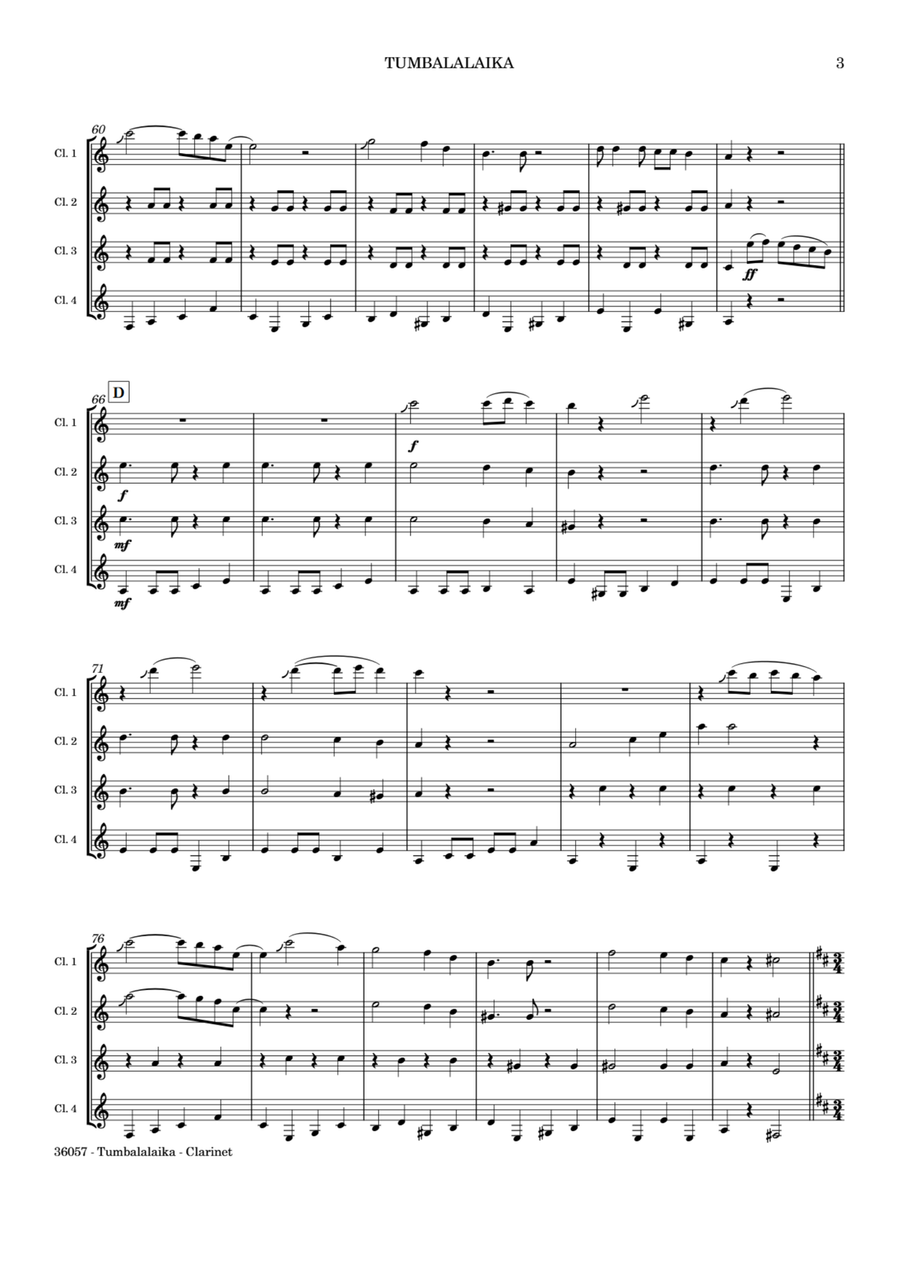 TUMBALALAIKA – CLARINET QUARTET by Traditional Clarinet Quartet - Digital Sheet Music page 4