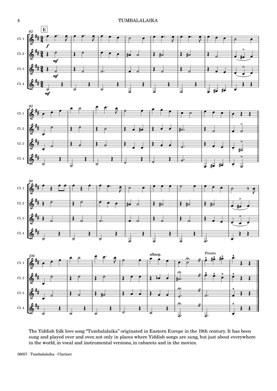 TUMBALALAIKA – CLARINET QUARTET by Traditional Clarinet Quartet - Digital Sheet Music page 5