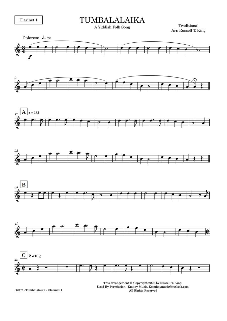 TUMBALALAIKA – CLARINET QUARTET by Traditional Clarinet Quartet - Digital Sheet Music page 6