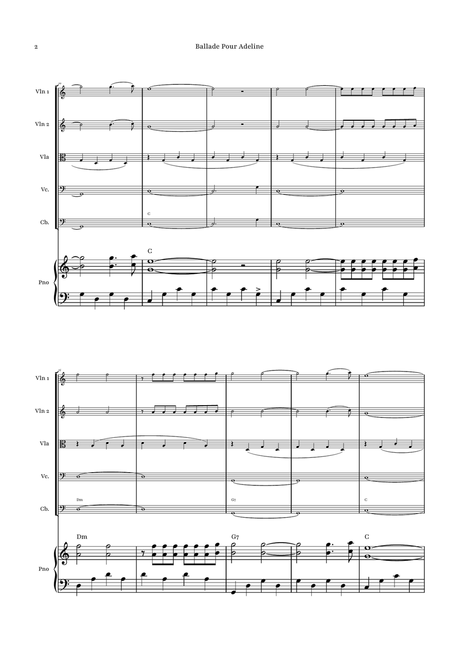 Ballade Pour Adeline by Richard Clayderman String Orchestra - Digital Sheet Music page 2