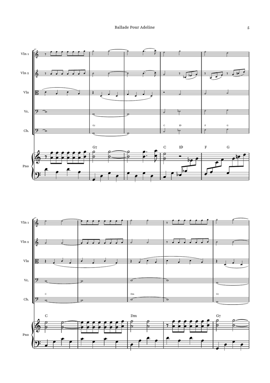 Ballade Pour Adeline by Richard Clayderman String Orchestra - Digital Sheet Music page 5