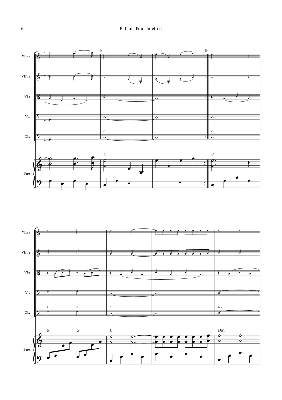 Ballade Pour Adeline by Richard Clayderman String Orchestra - Digital Sheet Music page 6