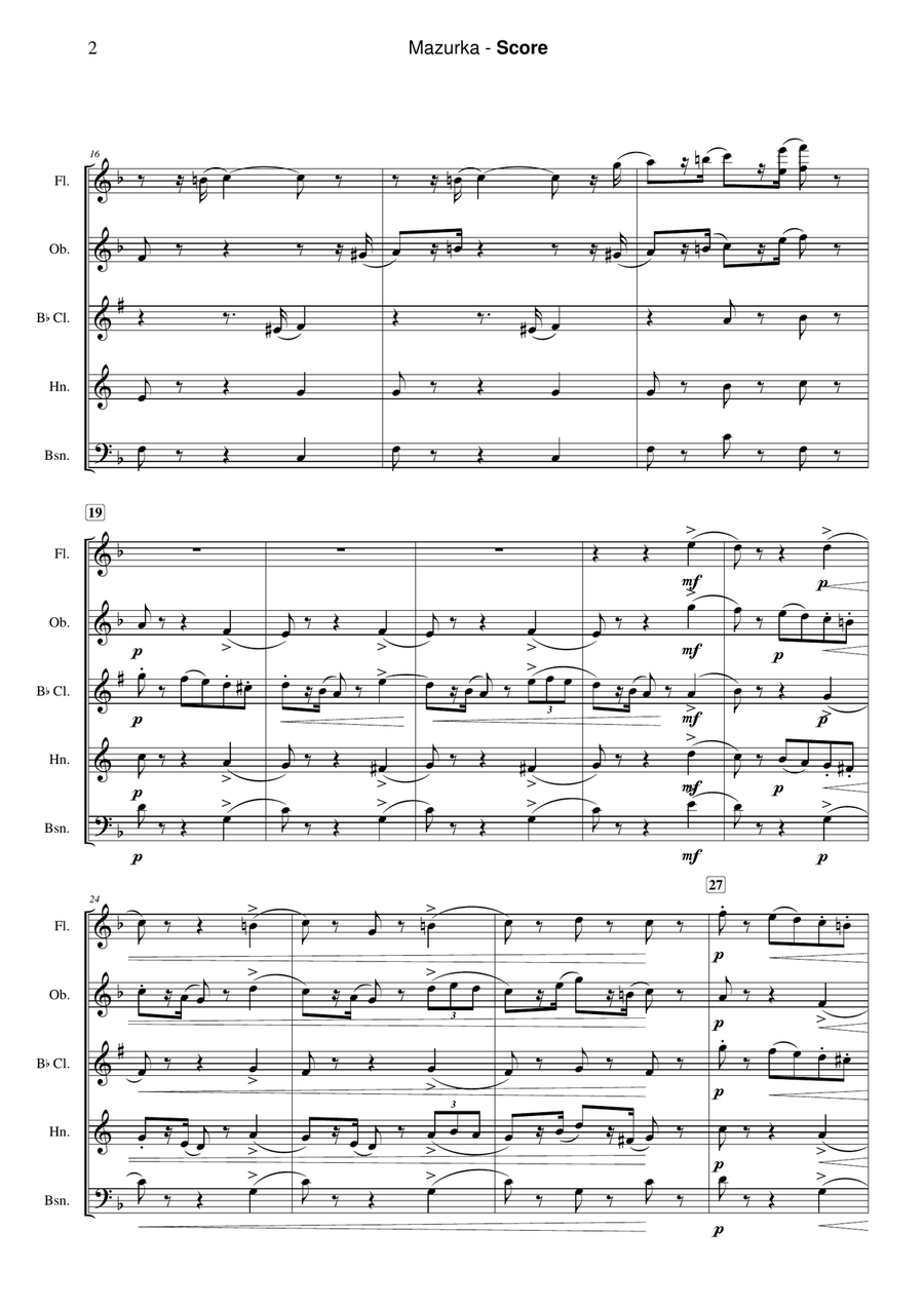 Mazurka from Album for the Young, Op. 39 – Woodwind Quintet by Peter Ilyich Tchaikovsky Woodwind Quintet - Digital Sheet Music page 2