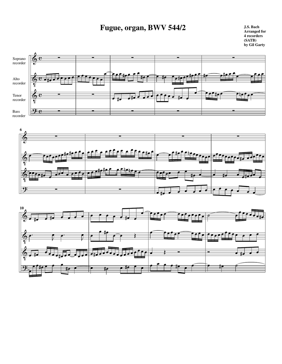 Fugue, BWV 544/II (arrangement for 4 recorders (SATB)) by Johann Sebastian Bach 4-Part - Digital Sheet Music page 2