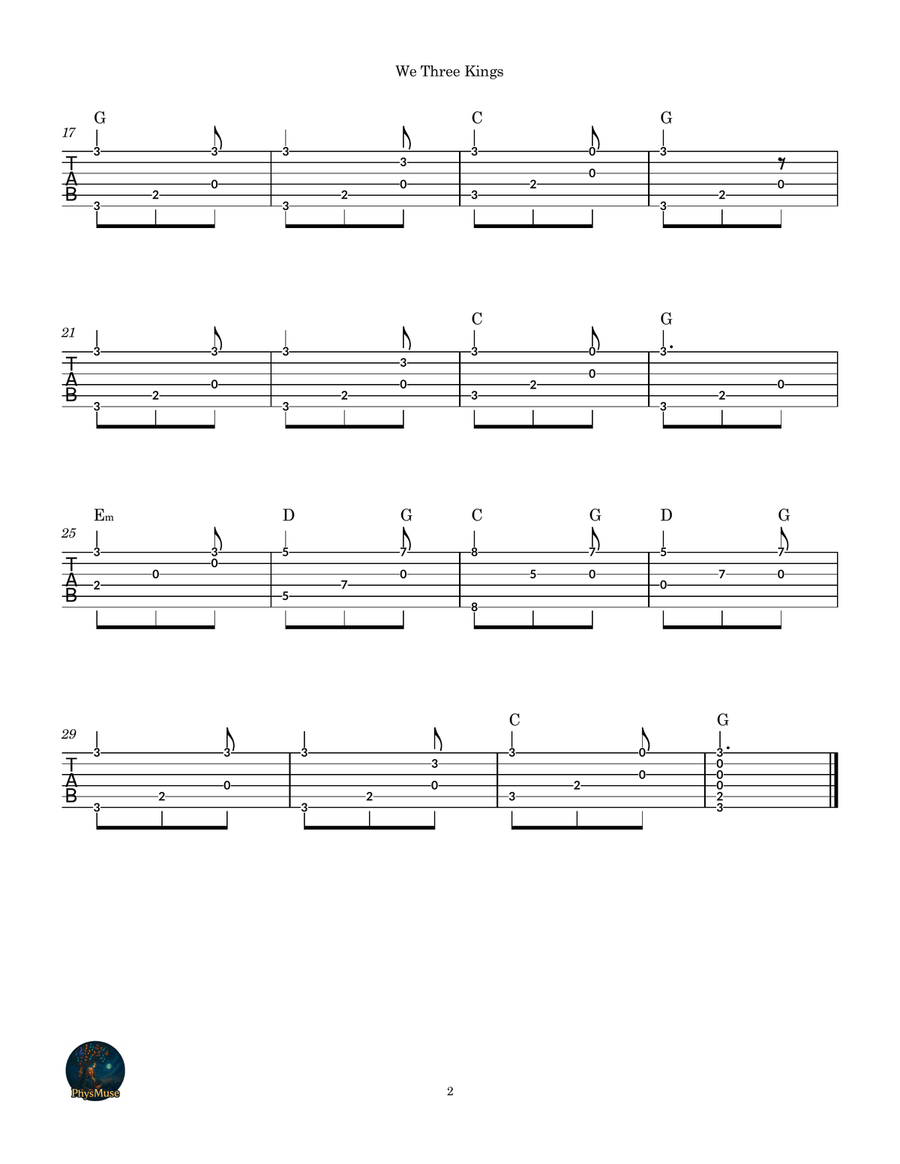 We Three Kings - Guitar (TAB Only) by John Henry Hopkins Jr. Guitar Tablature - Digital Sheet Music page 2