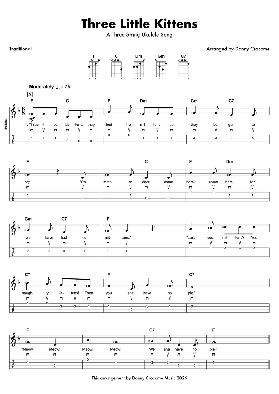 Three Little Kittens (A Three String Ukulele Song) by Traditional Ukulele - Digital Sheet Music page 2