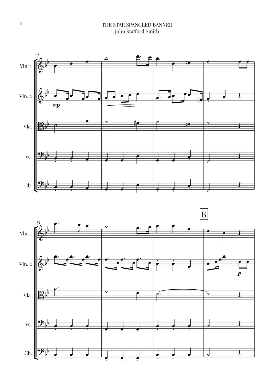 The Star Spangled Banner - String Quintet by John Stafford Smith String Orchestra - Digital Sheet Music page 2