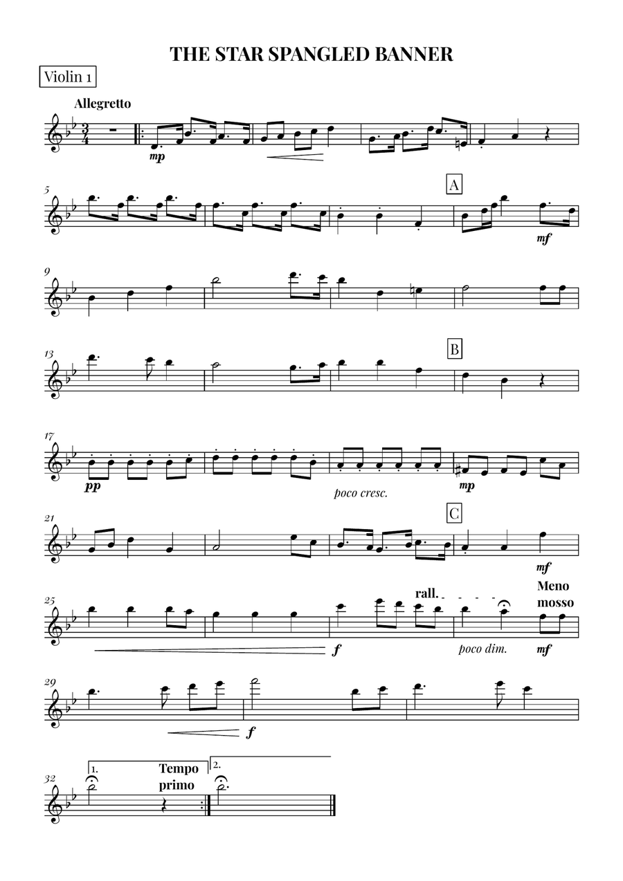 The Star Spangled Banner - String Quintet by John Stafford Smith String Orchestra - Digital Sheet Music page 5