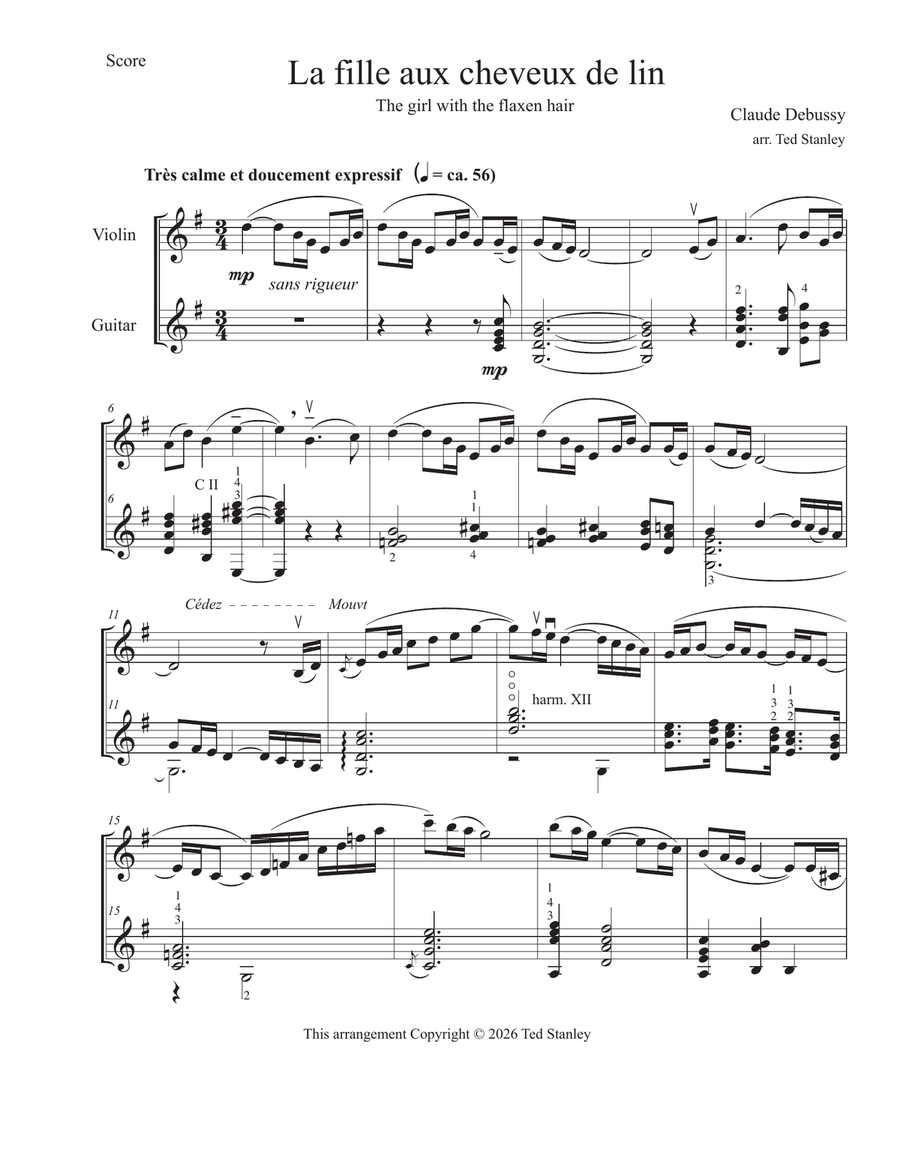 La fille aux cheveux de lin by Claude Debussy String Duet - Digital Sheet Music page 2