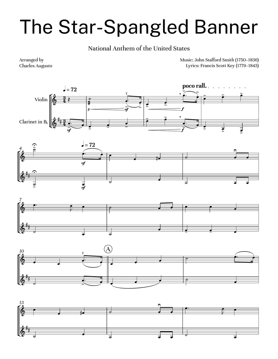 The Star-Spangled Banner for Mallet Duet by Francis Scott Key B-Flat Clarinet - Digital Sheet Music page 4