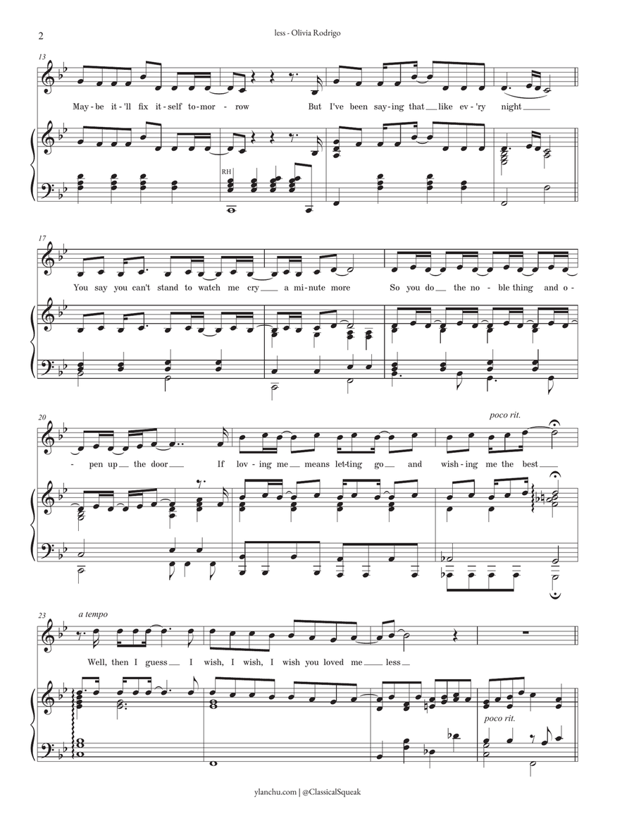 Less by Olivia Rodrigo Piano, Vocal - Digital Sheet Music page 2