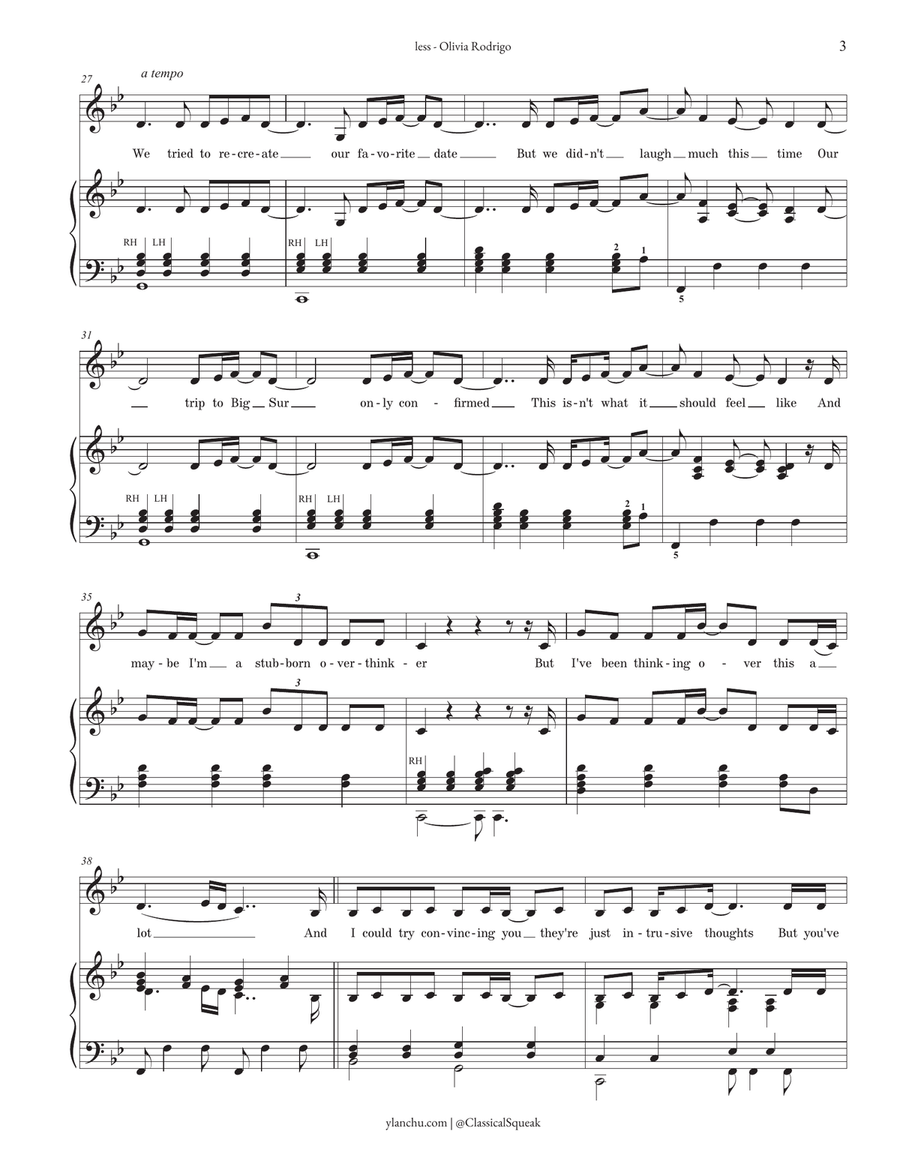 Less by Olivia Rodrigo Piano, Vocal - Digital Sheet Music page 3