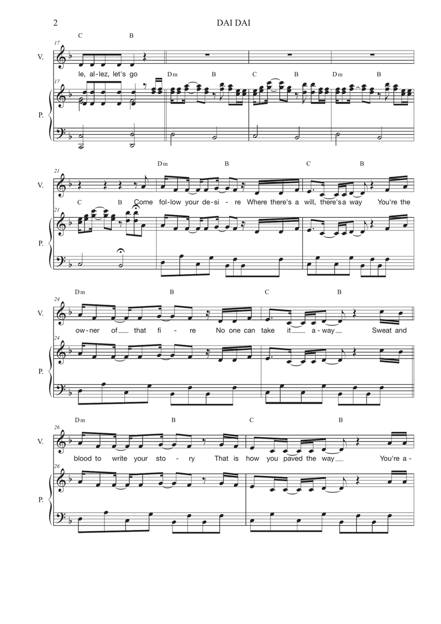 Dai Dai by Shakira Piano, Vocal - Digital Sheet Music page 2
