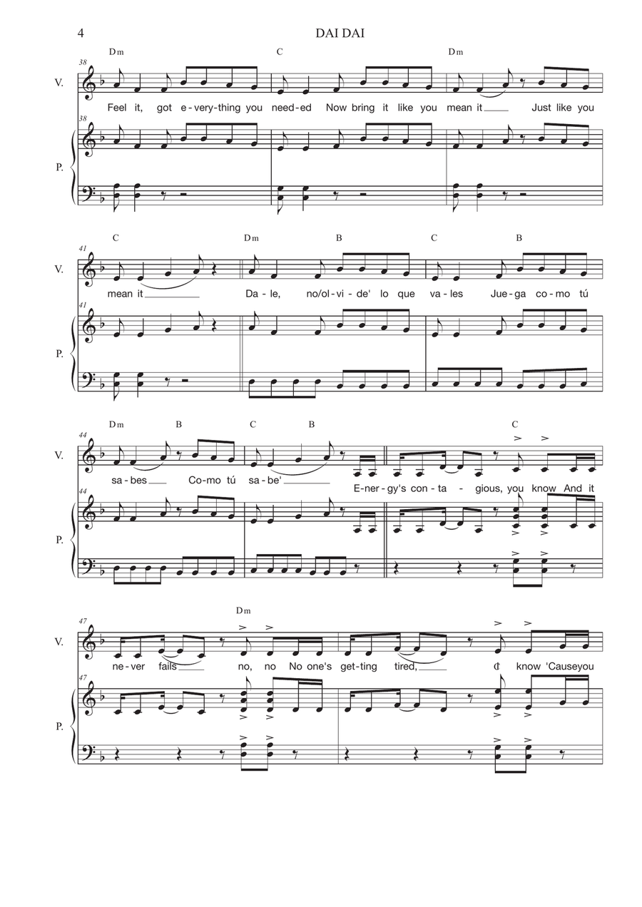 Dai Dai by Shakira Piano, Vocal - Digital Sheet Music page 4