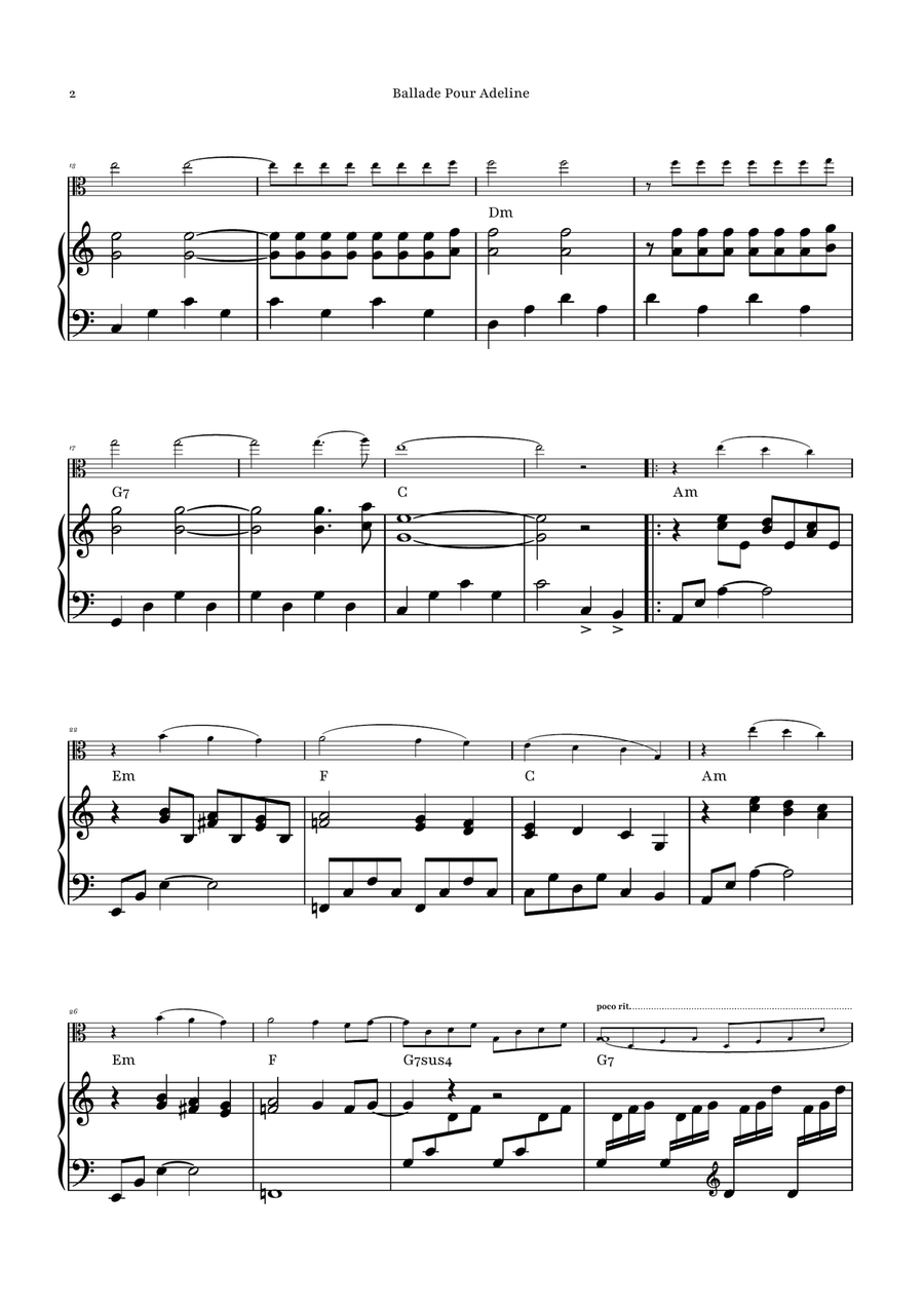 Ballade Pour Adeline by Richard Clayderman Viola - Digital Sheet Music page 2