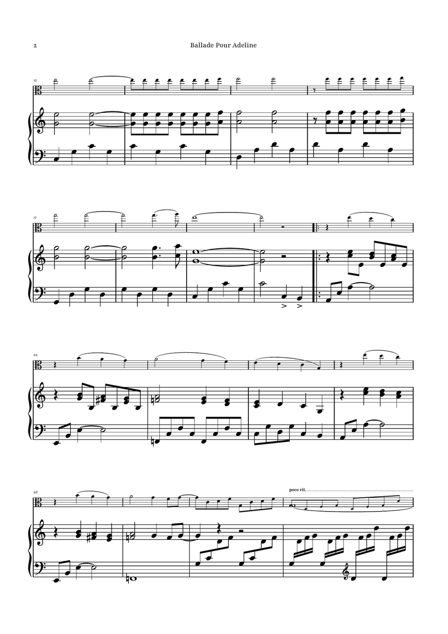 Ballade Pour Adeline by Richard Clayderman Viola - Digital Sheet Music page 2