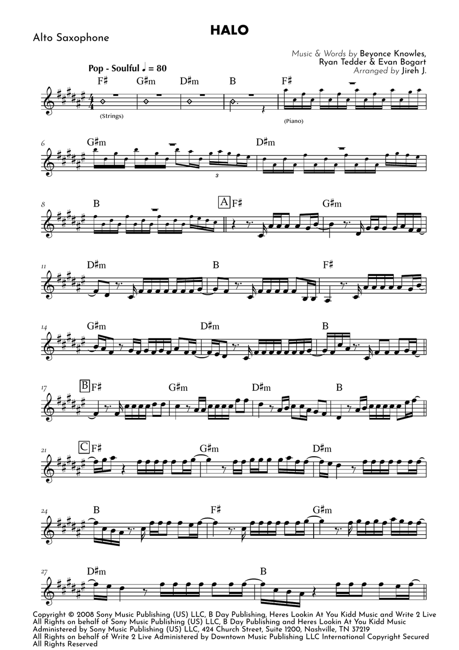 Halo by Beyonce Alto Saxophone - Digital Sheet Music page 2
