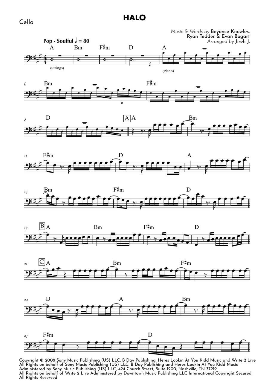 Halo by Beyonce Cello Solo - Digital Sheet Music page 2