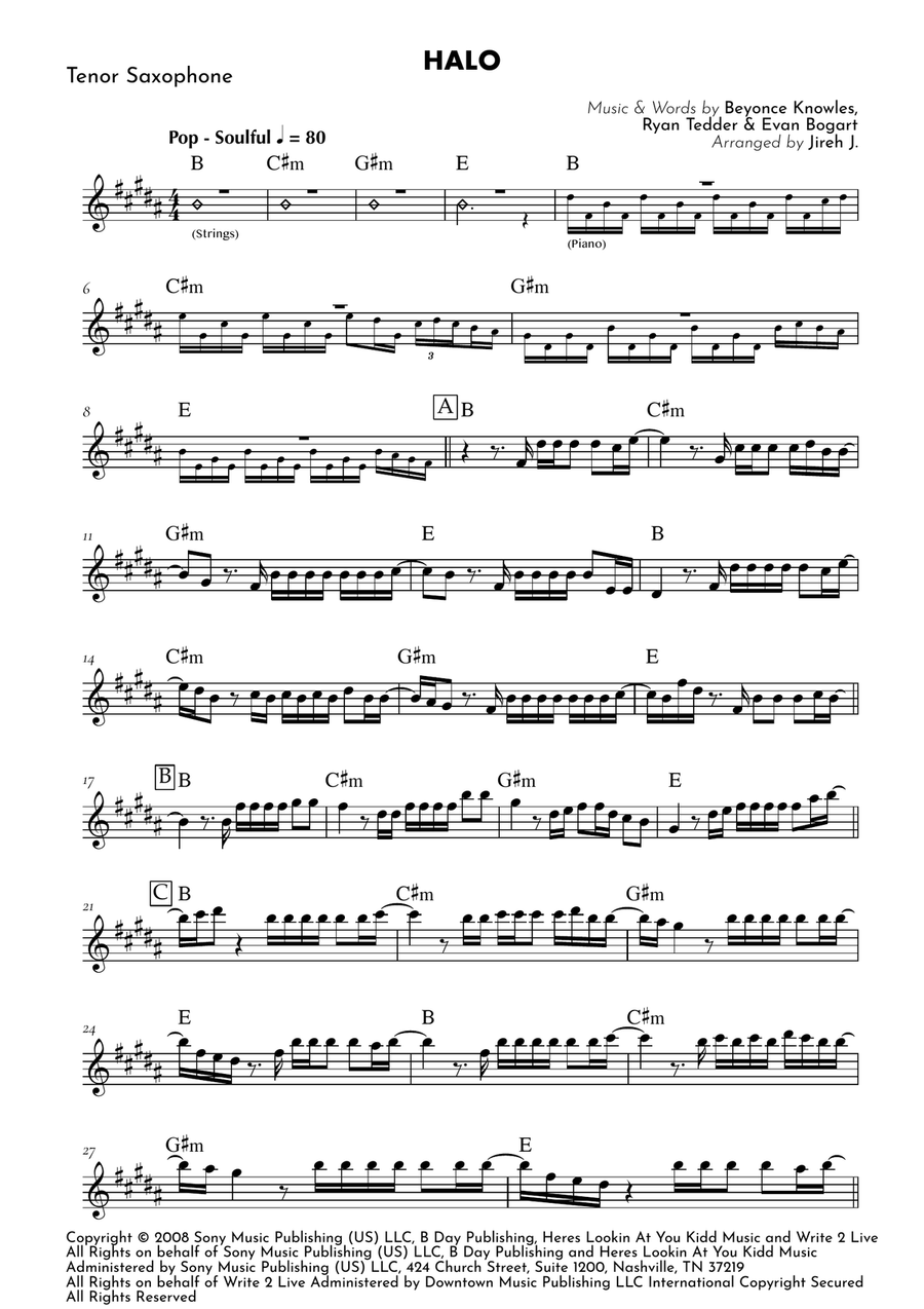 Halo by Beyonce Tenor Saxophone - Digital Sheet Music page 2