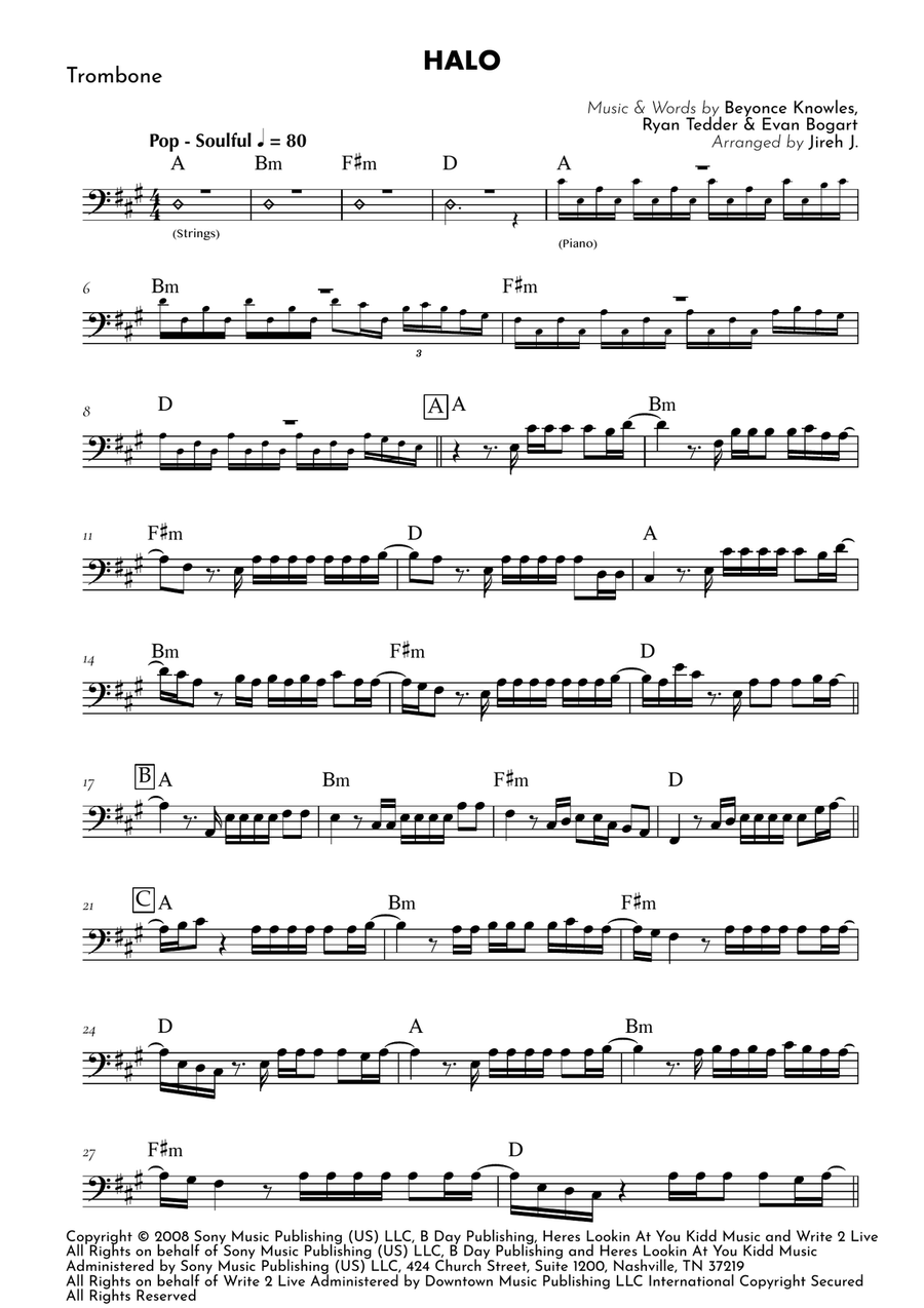 Halo by Beyonce Trombone Solo - Digital Sheet Music page 2