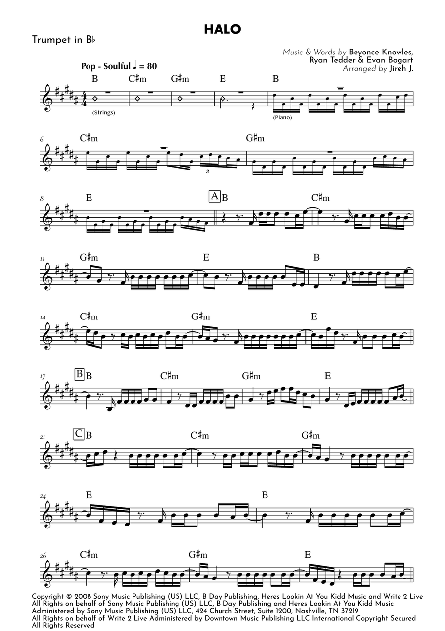 Halo by Beyonce B-Flat Trumpet - Digital Sheet Music page 2