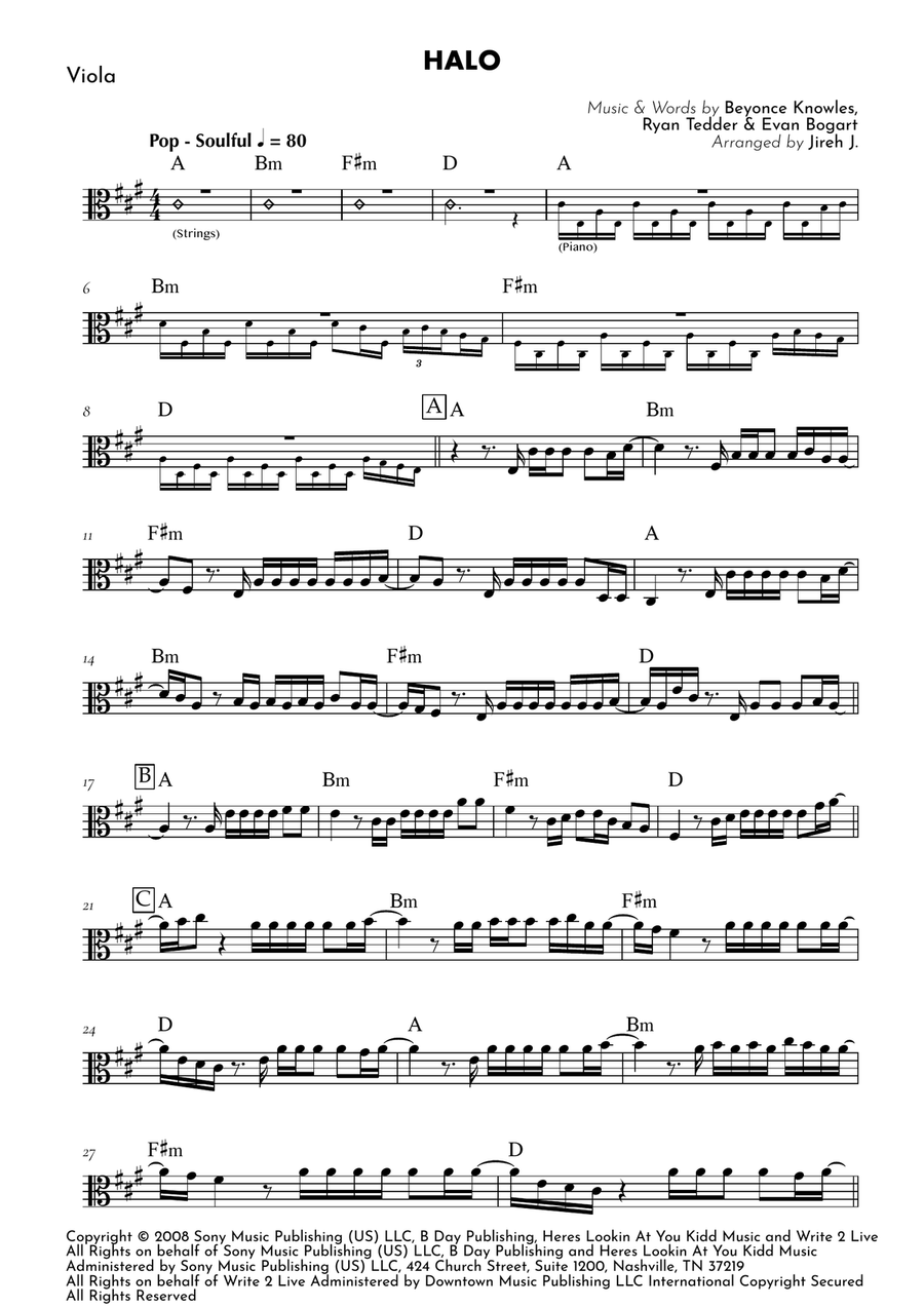 Halo by Beyonce Viola Solo - Digital Sheet Music page 2