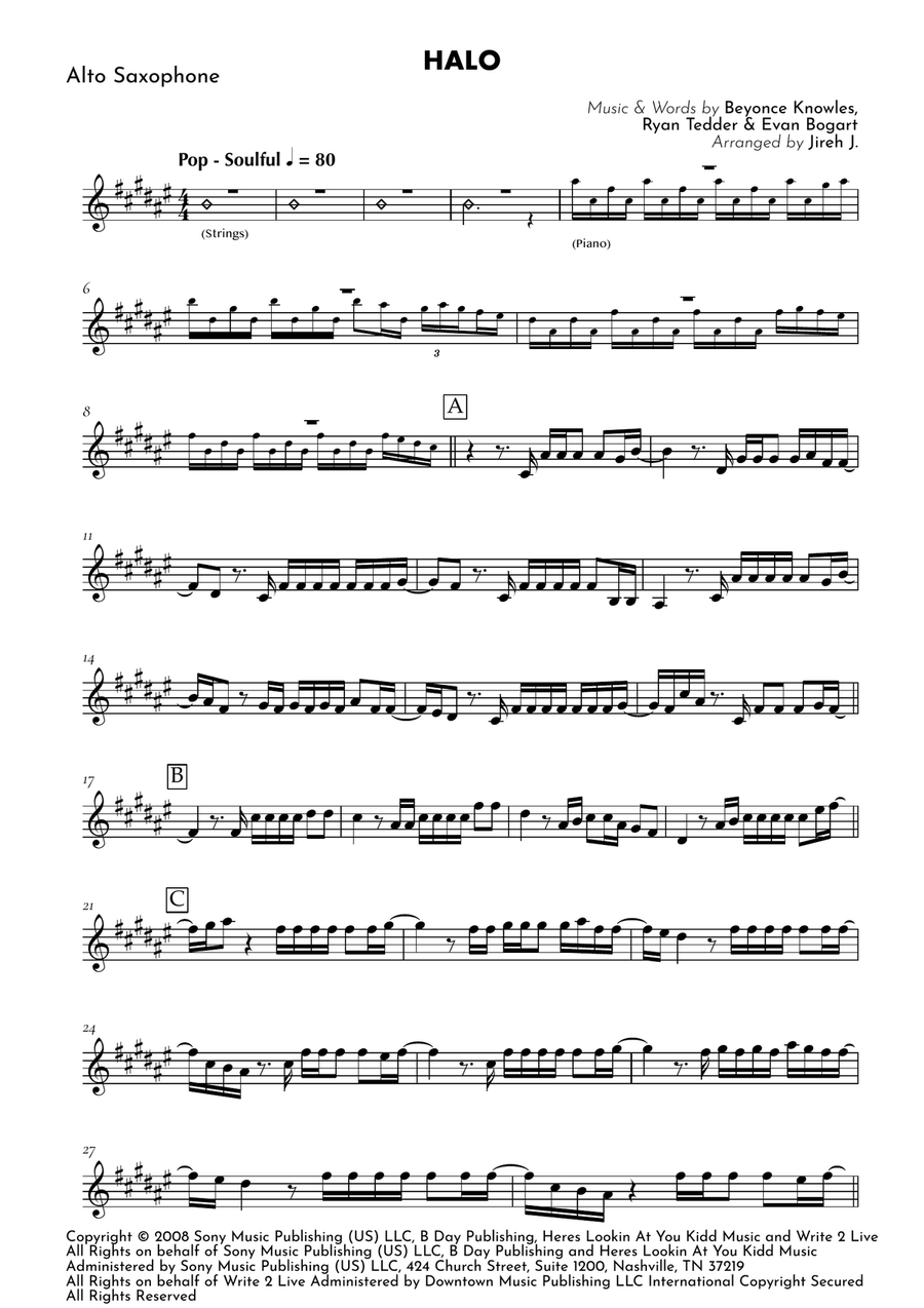 Halo by Beyonce Alto Saxophone - Digital Sheet Music page 2
