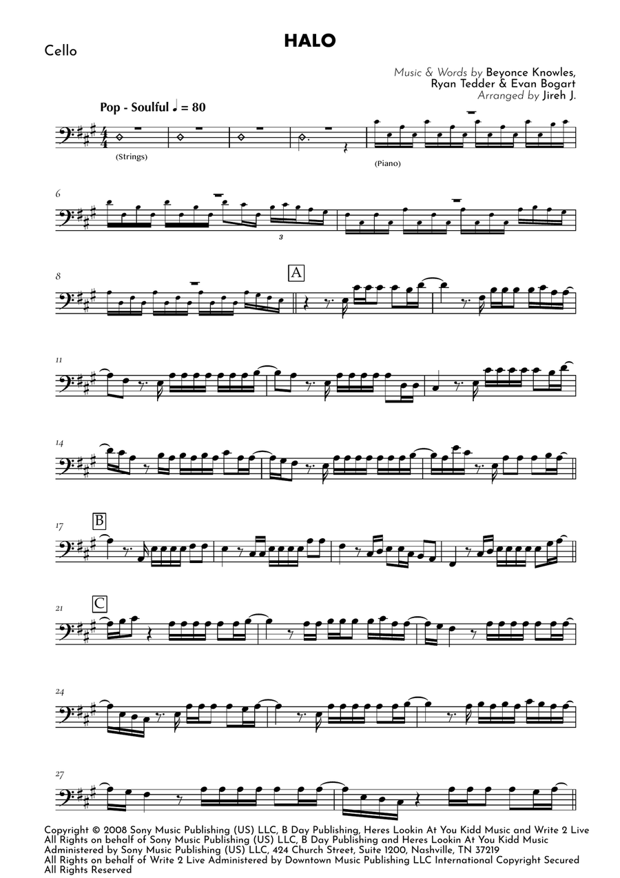 Halo by Beyonce Cello Solo - Digital Sheet Music page 2