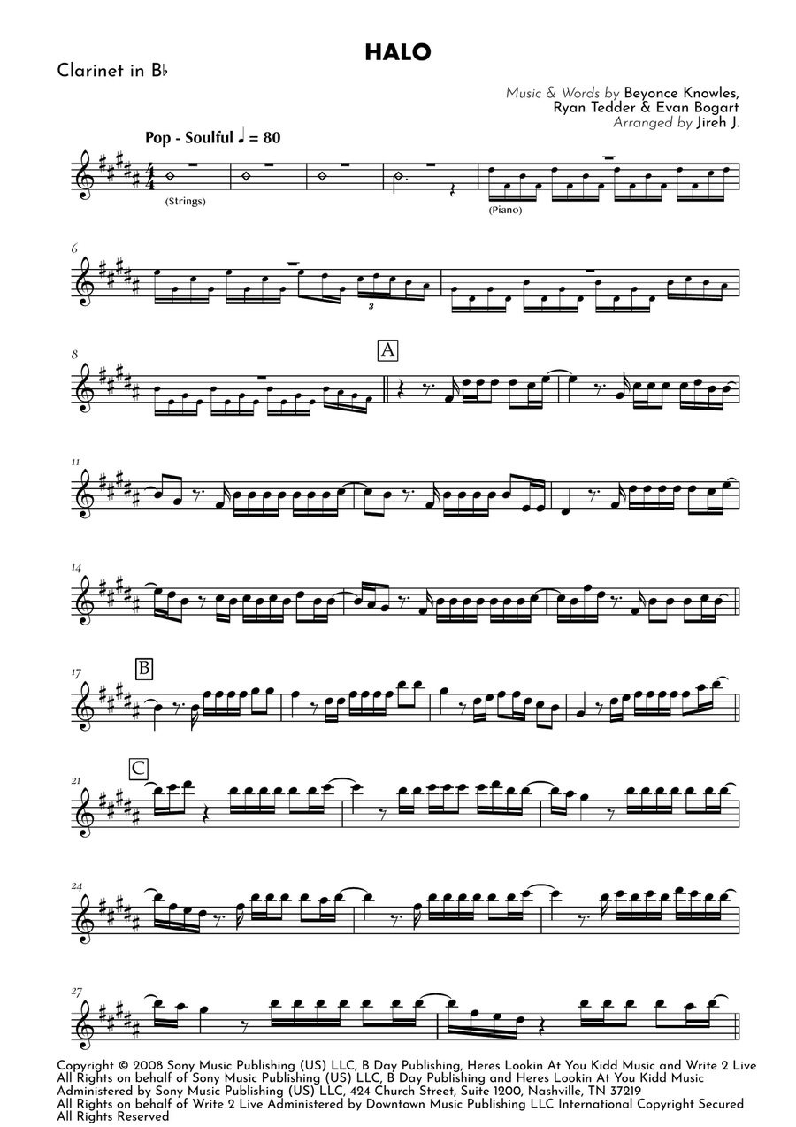 Halo by Beyonce B-Flat Clarinet - Digital Sheet Music page 2
