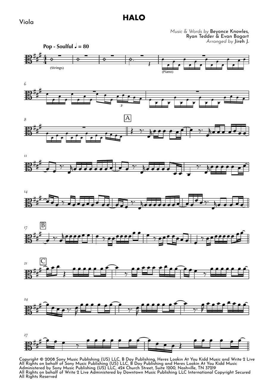 Halo by Beyonce Viola Solo - Digital Sheet Music page 2