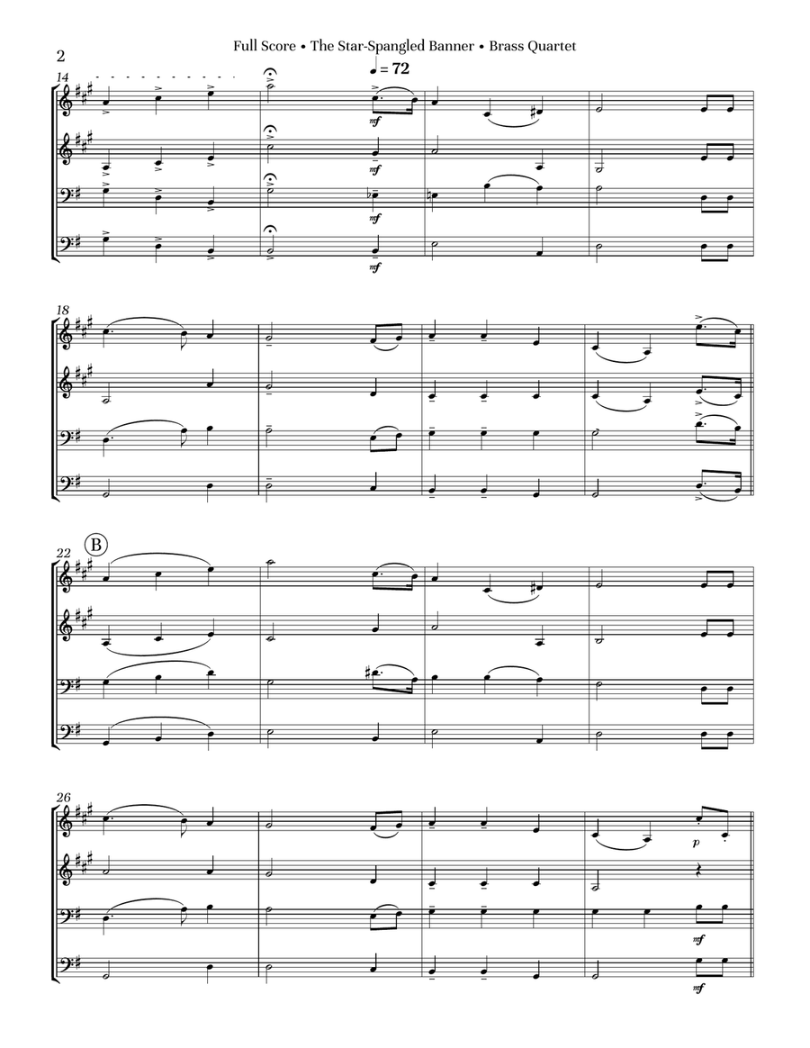 The Star-Spangled Banner Brass Quartet by Francis Scott Key Brass Quartet - Digital Sheet Music page 6
