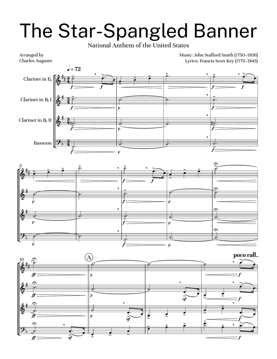 The Star-Spangled Banner Clarinet Quartet by Francis Scott Key Clarinet Quartet - Digital Sheet Music page 5