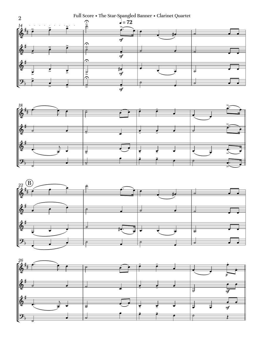 The Star-Spangled Banner Clarinet Quartet by Francis Scott Key Clarinet Quartet - Digital Sheet Music page 6