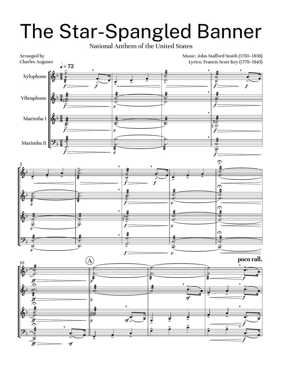 The Star-Spangled Banner Mallet Quartet by Francis Scott Key Percussion Ensemble - Digital Sheet Music page 5