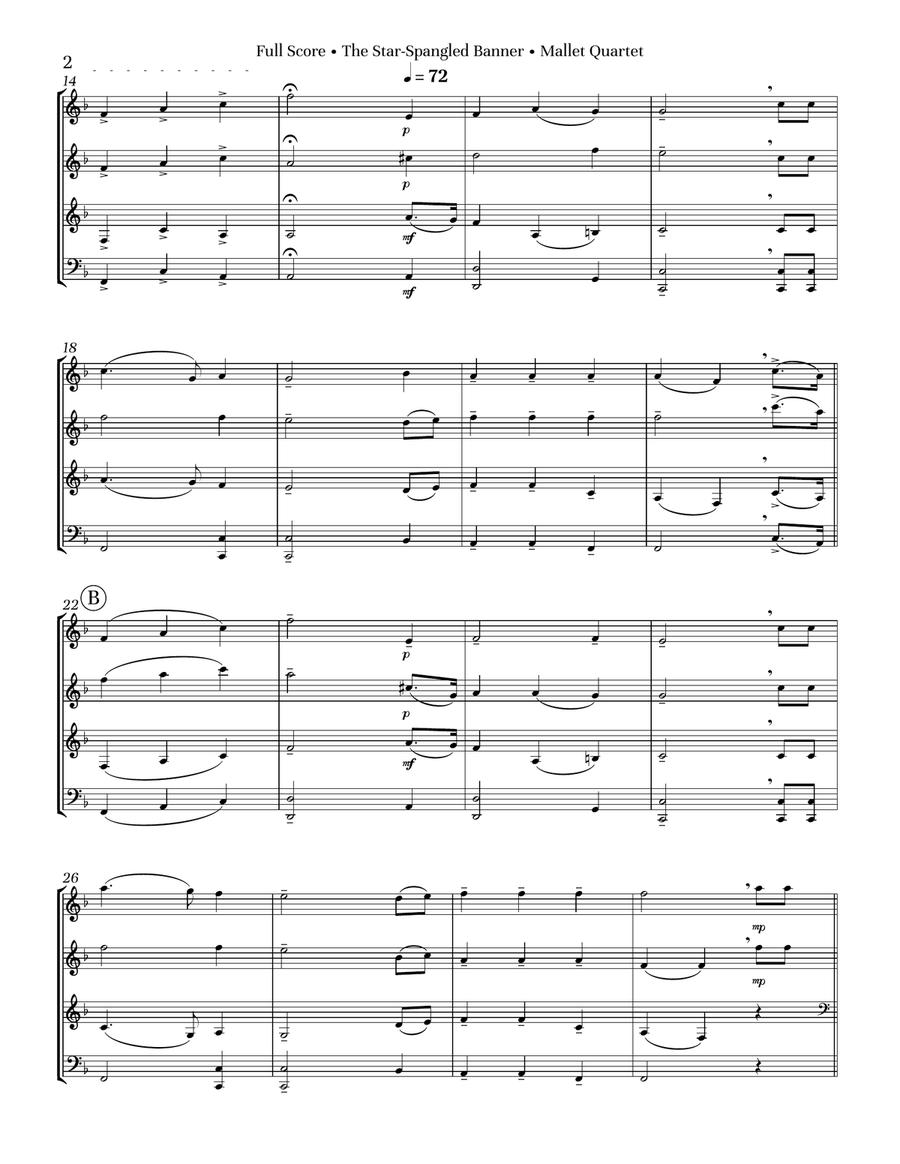 The Star-Spangled Banner Mallet Quartet by Francis Scott Key Percussion Ensemble - Digital Sheet Music page 6