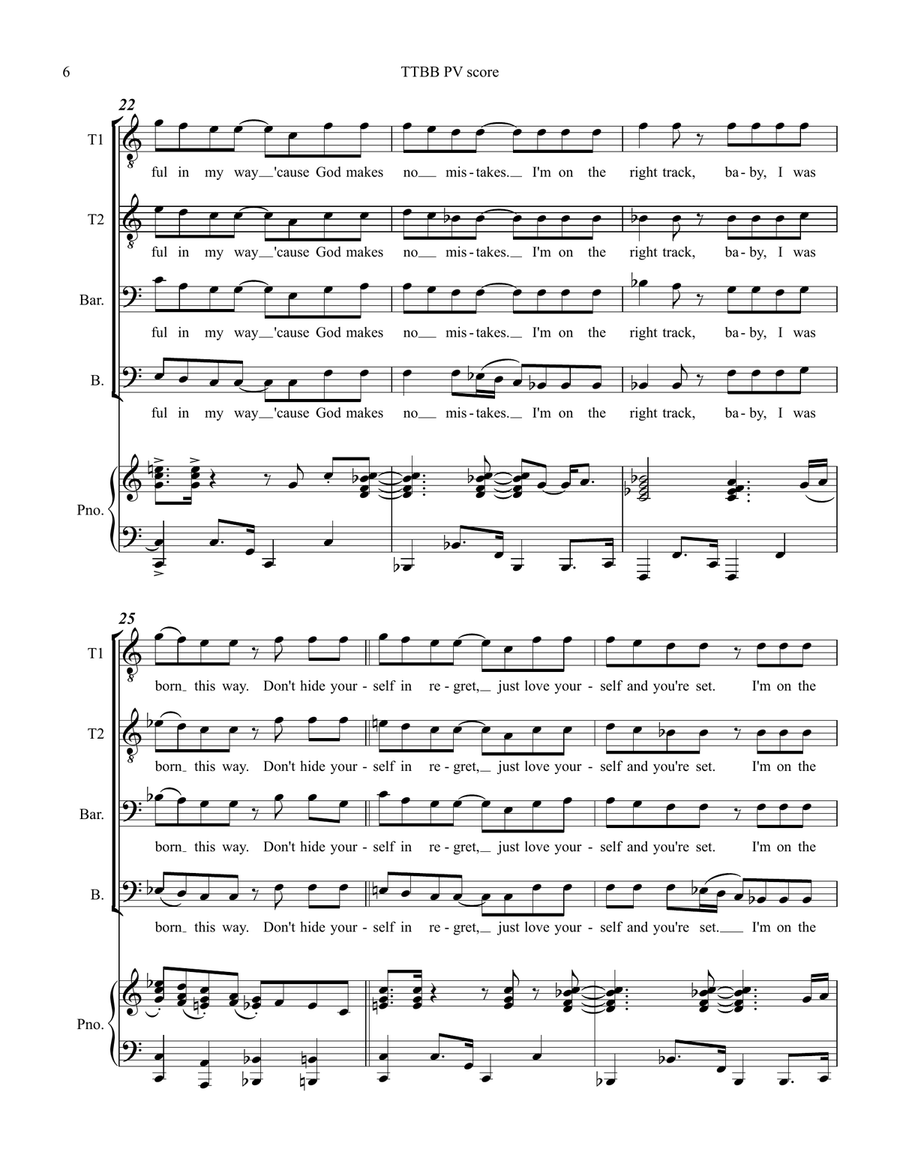 Born This Way by Lady Gaga TTBB - Digital Sheet Music page 6